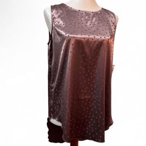 NWT Simply Styled Polka Dot Brown Satin Sleeveless Blouse